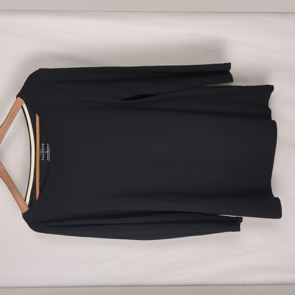 TALBOTS Women's Black Long Sleeve Boatneck Tee - Picture 2 of 4